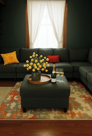 TV, fireplace