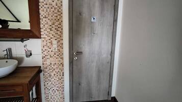 Shower, towels, toilet paper