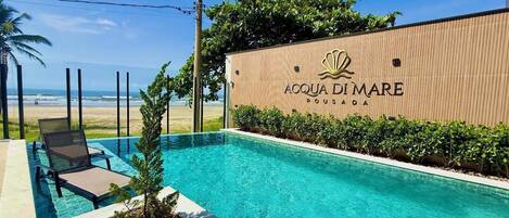 Outdoor pool, sun loungers