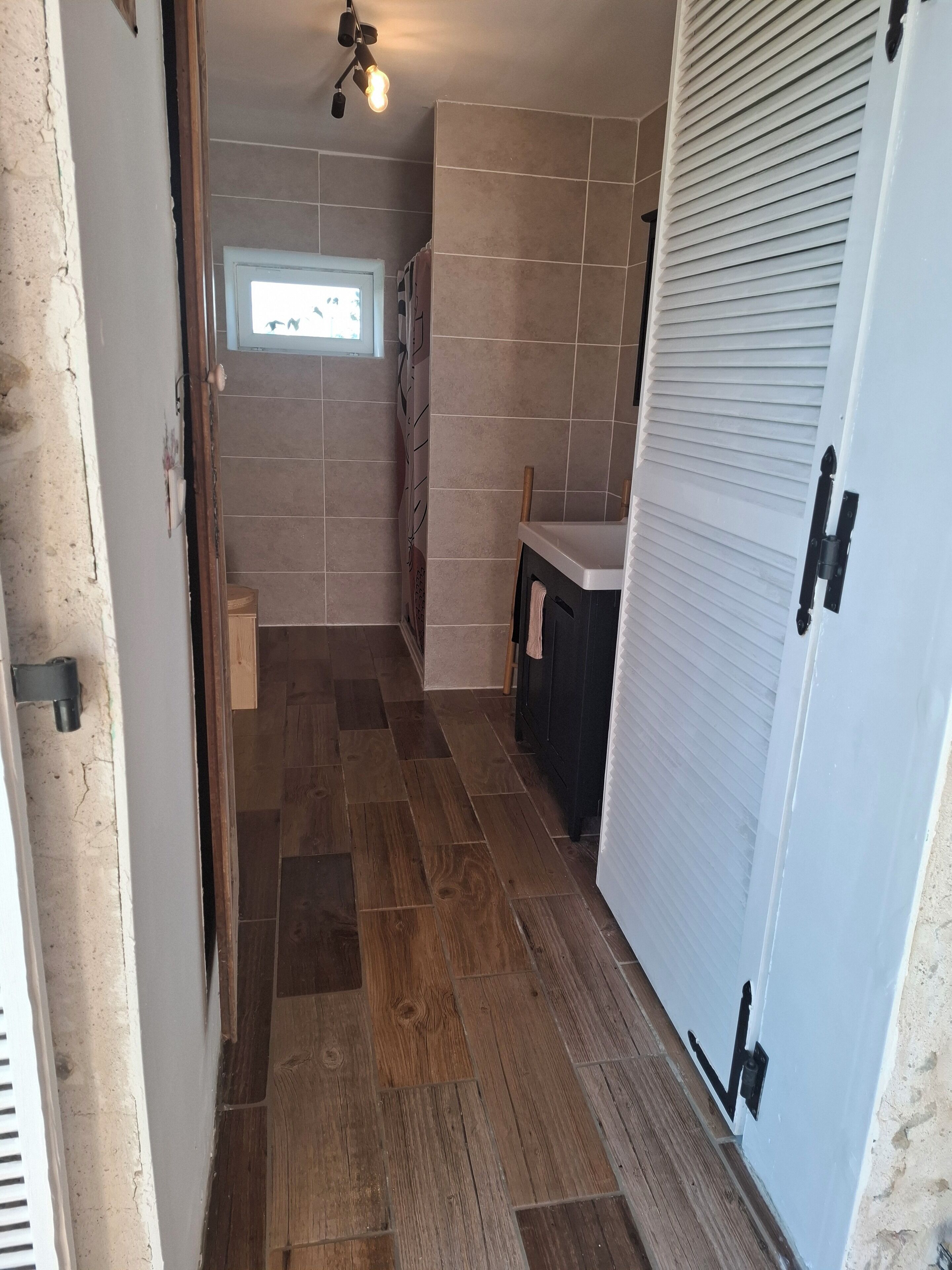 Shower, towels, toilet paper