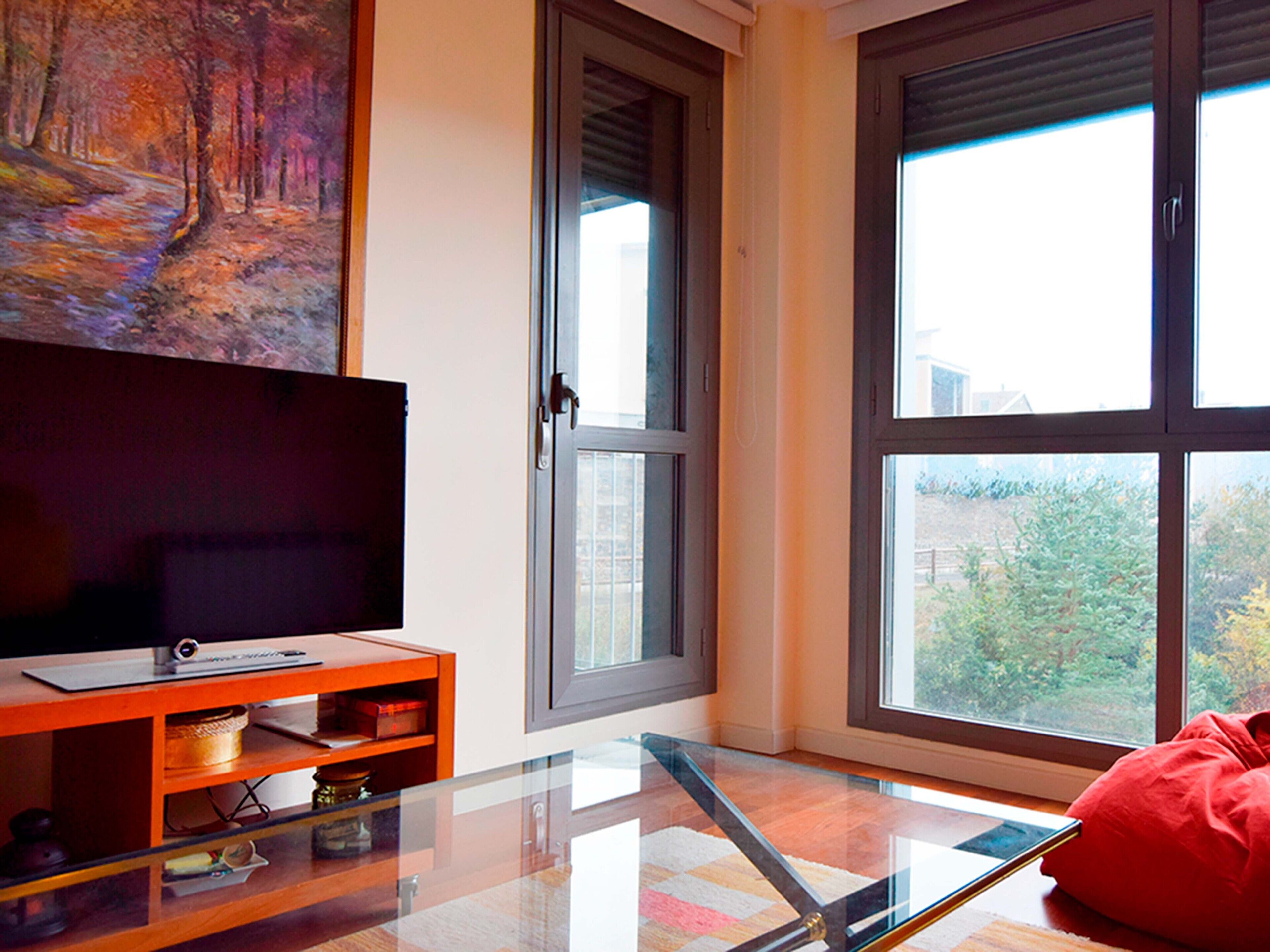 Eenvoudig appartement | Woonruimte | Flatscreentelevisie