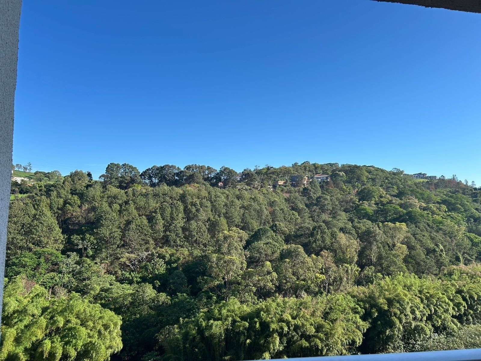 Une colline couverte d’une végétation luxuriante et de quelques bâtiments situés au sommet.