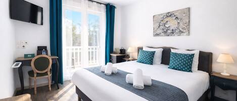 Superior Double Room, Balcony, Pool View | Minibar, desk, laptop workspace, free WiFi