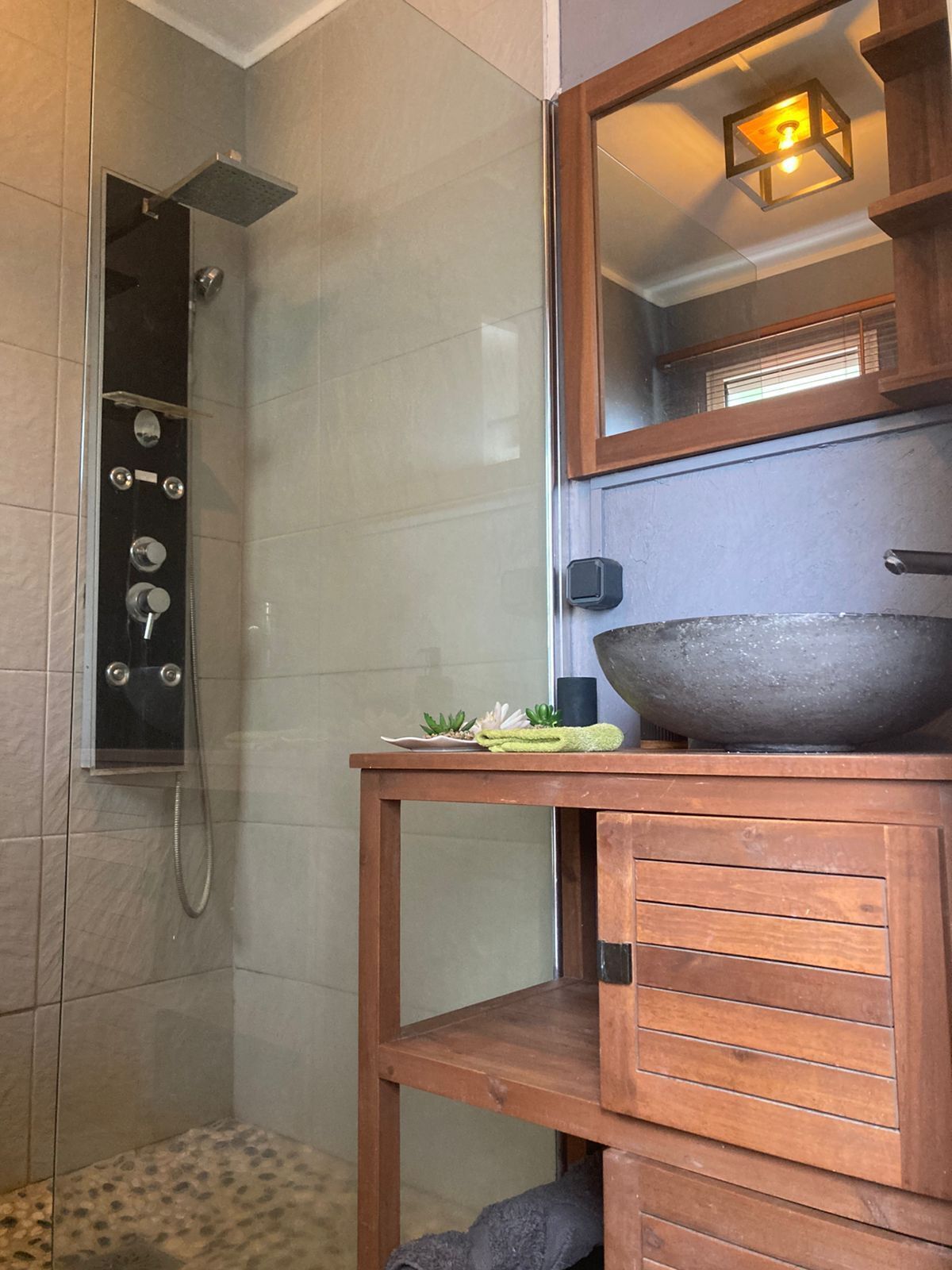 Douche, sèche-cheveux, serviettes fournies, papier toilette