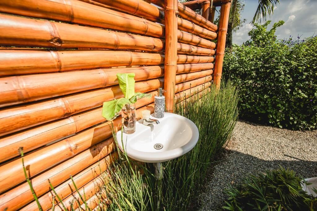 Buồng tắm vòi sen, khăn tắm, xà phòng, dầu gội 