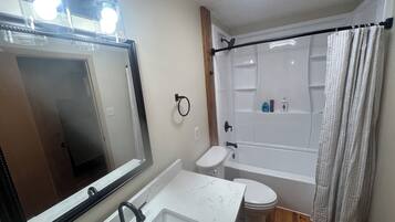 Secador de pelo, toallas, jabón, shampoo