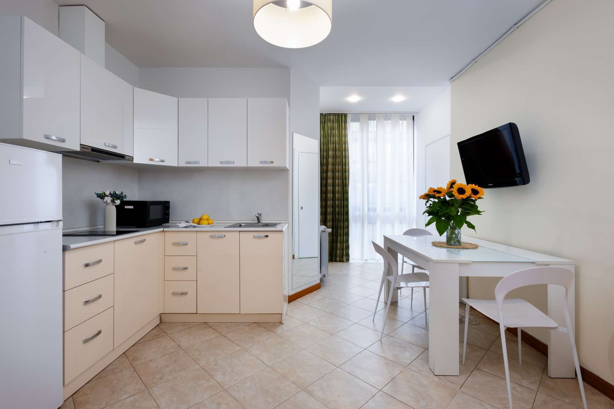 Réfrigérateur, micro-ondes, plaque de cuisson