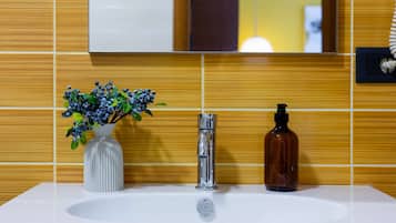 Douche, sĂšche-cheveux, bidet, serviettes fournies