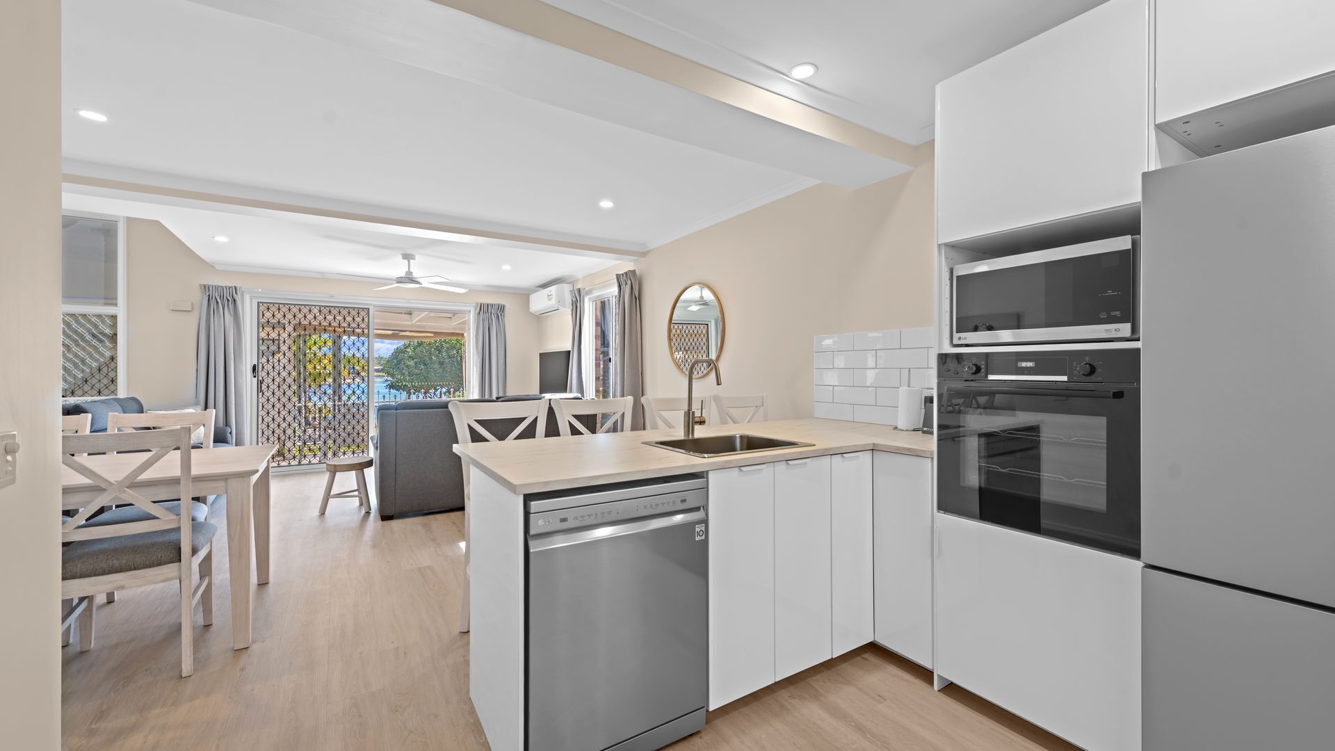 Fridge, microwave, oven, dishwasher