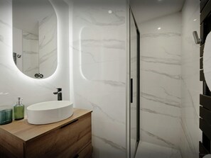 Douche, sèche-cheveux, serviettes fournies