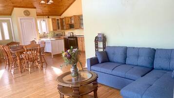 Smart TV, fireplace, foosball, books