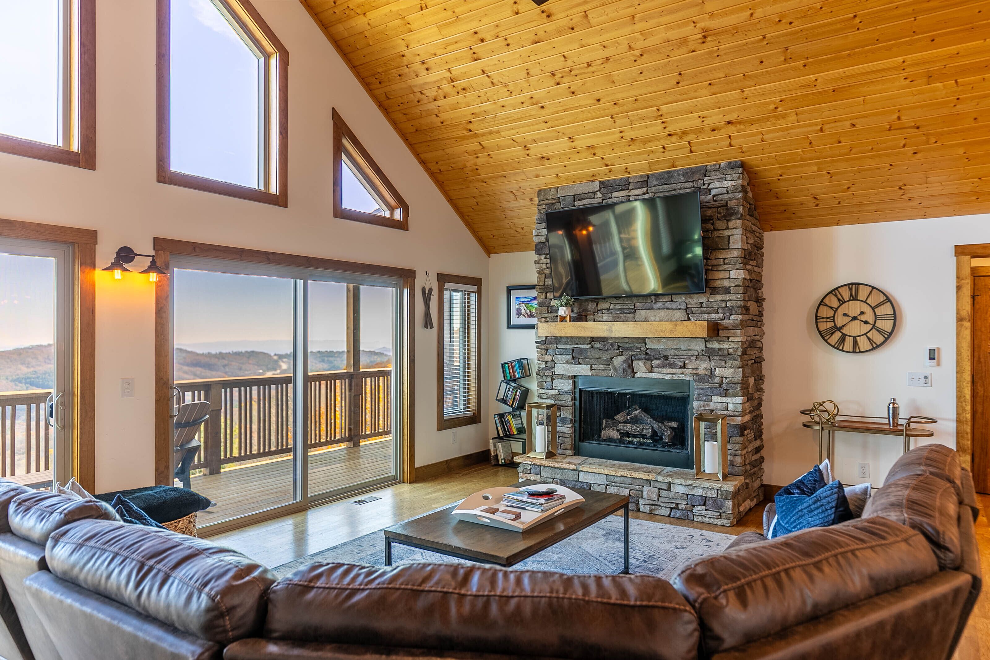 Smart TV, fireplace, foosball, books