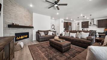 Smart TV, fireplace, computer monitors