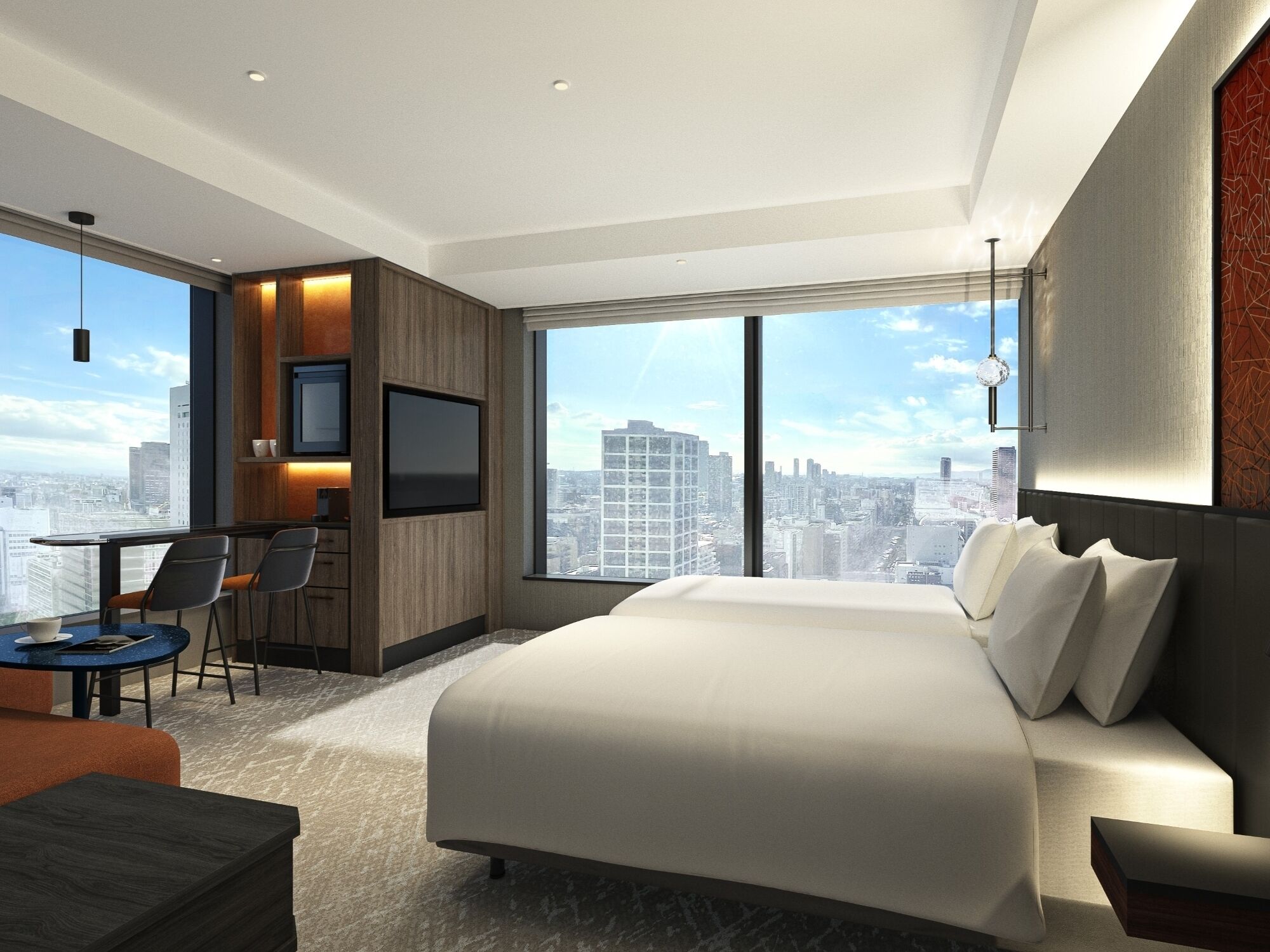 豪華雙床房, 非吸煙房, 轉角 | 高級寢具、羽絨被、房內夾萬、書桌