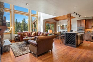 Smart TV, chimenea, reproductor de DVD y libros 