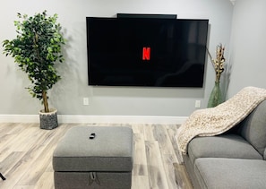 Smart TV, fireplace, video games, books