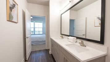 Hair dryer, towels, toilet paper