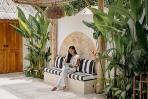 Luxury Villa, 1 King Bed, Patio, Pool View | Living area | 43-inch TV with cable channels