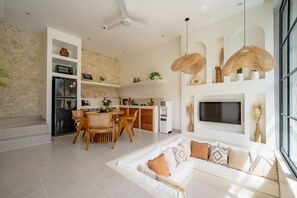 Deluxe Villa, 1 King Bed, Patio, Pool View | Living room | 43-inch TV with cable channels - MaÏa Villa Bingin (Pecatu)