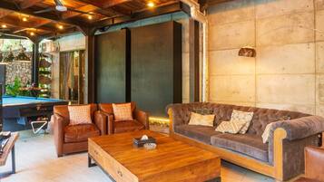 Luxury Villa, Balcony, Pool View | Living area