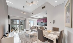 Deluxe Apartment, Sea View | Living area - Cayan Escape Lavish 1BR with Sea View  (Dubai)