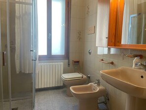 Regadera, secadora de cabello, bidet, toallas 