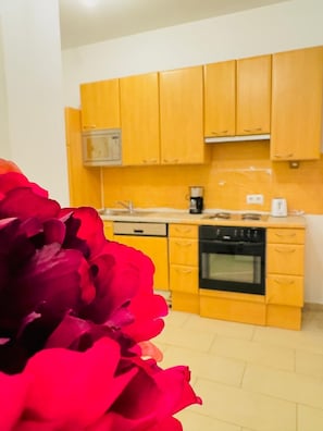 Perushuoneisto | Yksityinen keittiö | Mikroaaltouuni, uuni, liesi, astianpesukone