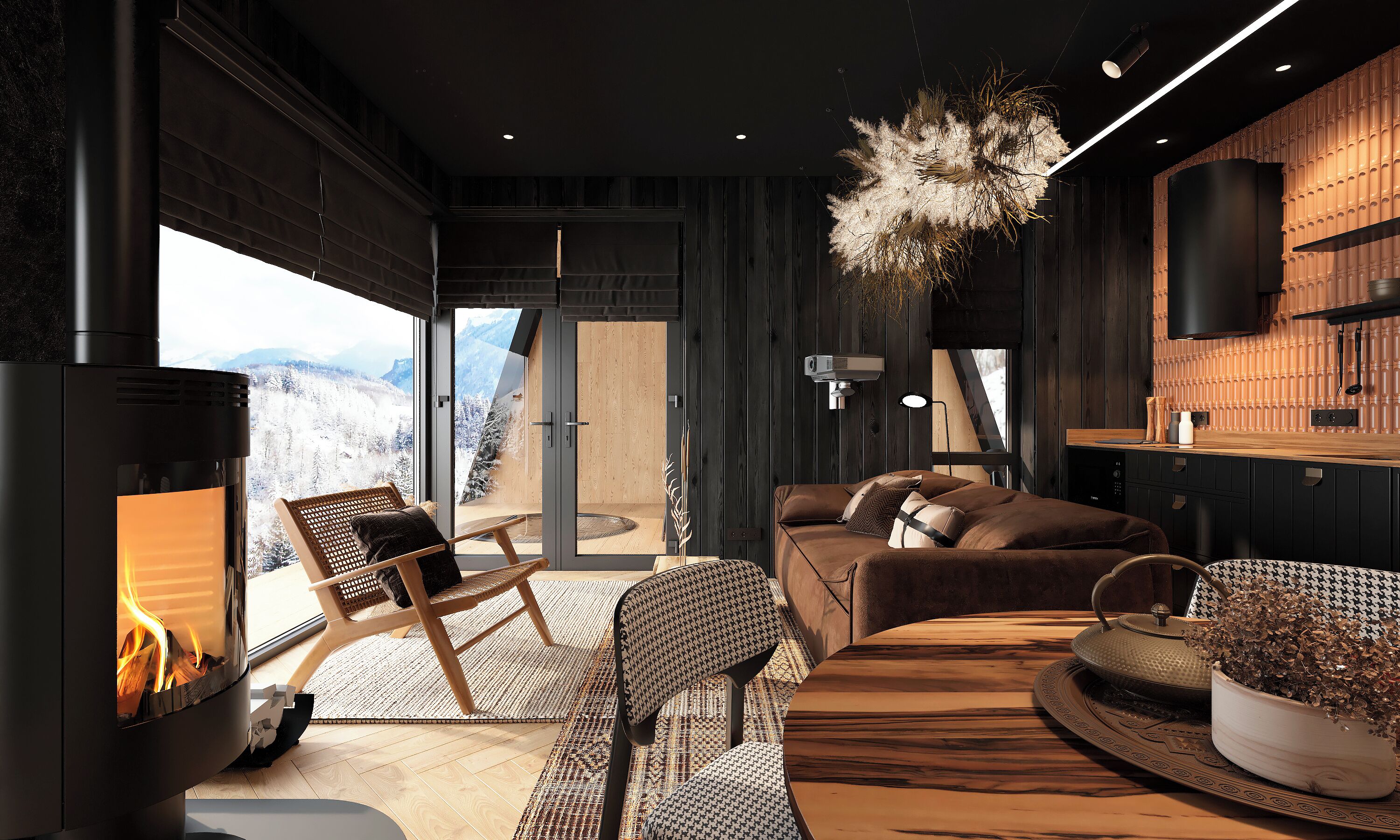 Cottage Luxe, véranda, vue montagne | Coffres-forts dans les chambres, rideaux occultants