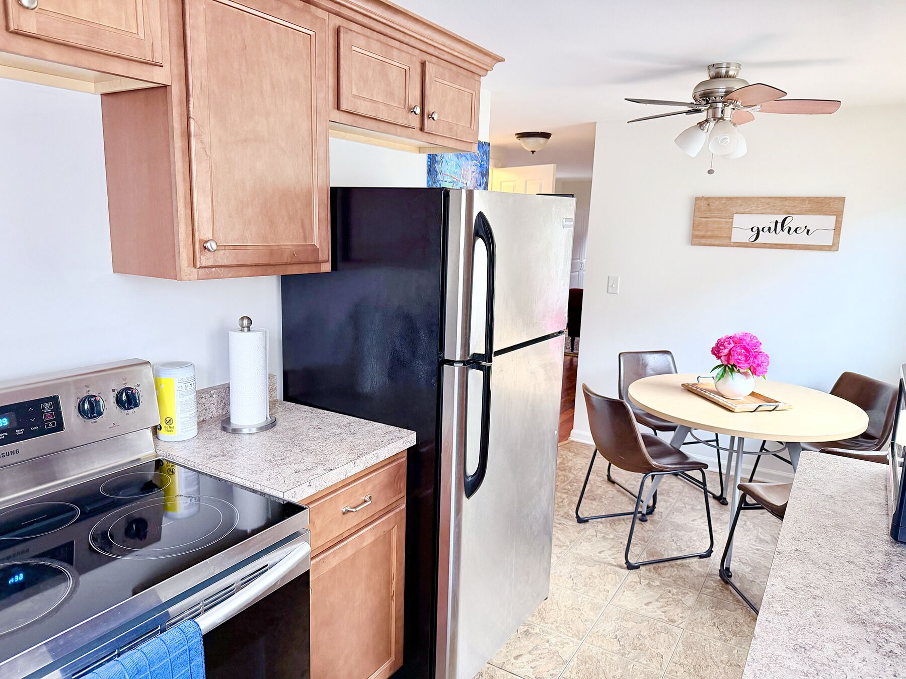 Fridge, microwave, oven, dishwasher