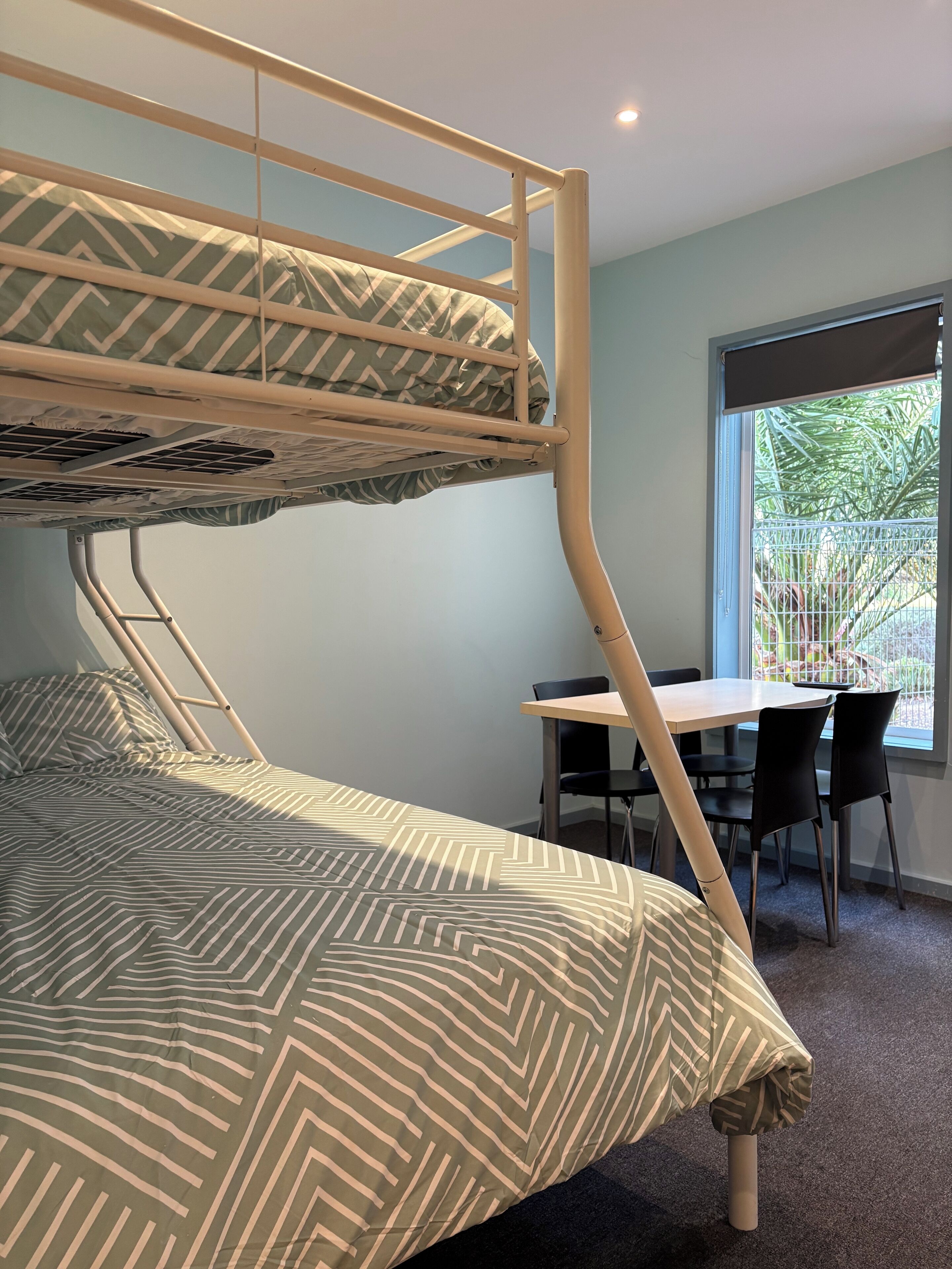 1 bedroom, desk, iron/ironing board, bed sheets