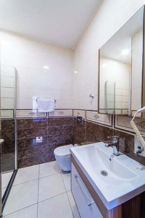 Standard Triple Room | Bathroom | Shower, hair dryer, towels, soap