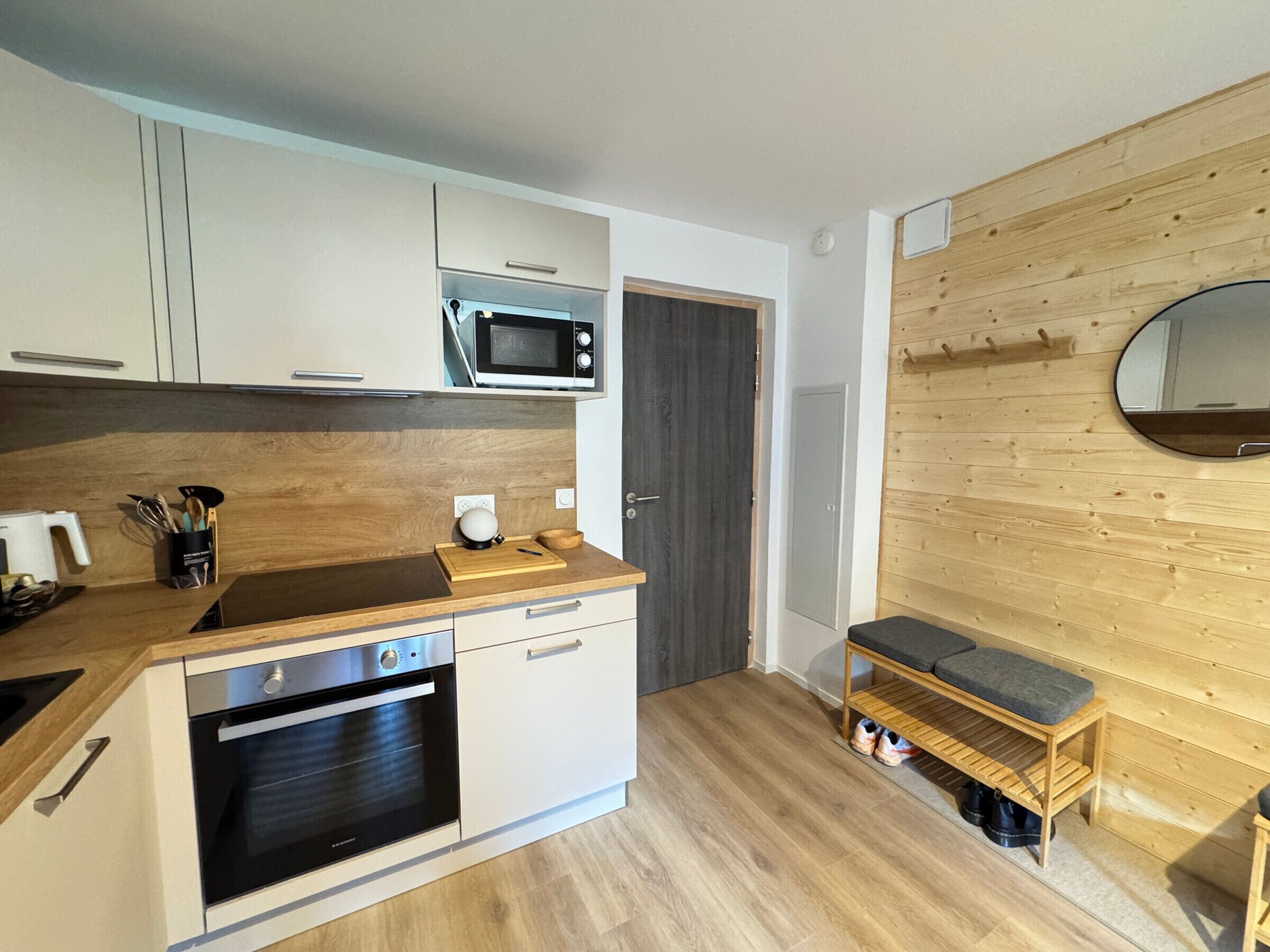 Fridge, microwave, dishwasher