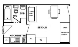 Floor plan - Studio Apartment in Les Saisies for 4 People (Hauteluce)