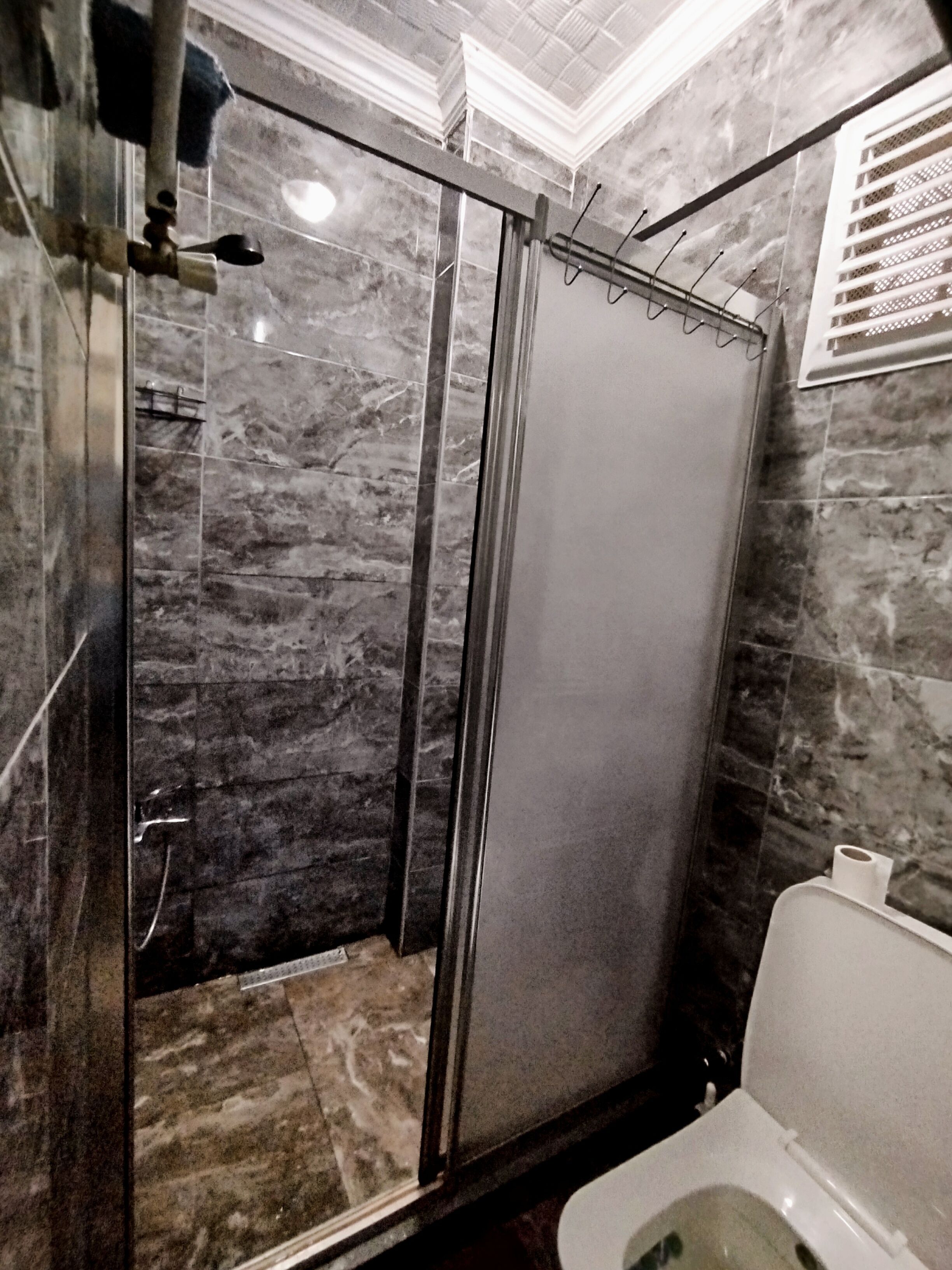 Dusche, Haartrockner, Seife, Toilettenpapier