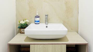 Slippers, towels, soap, shampoo