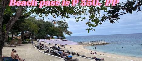 Private beach, white sand, beach shuttle, beach cabanas