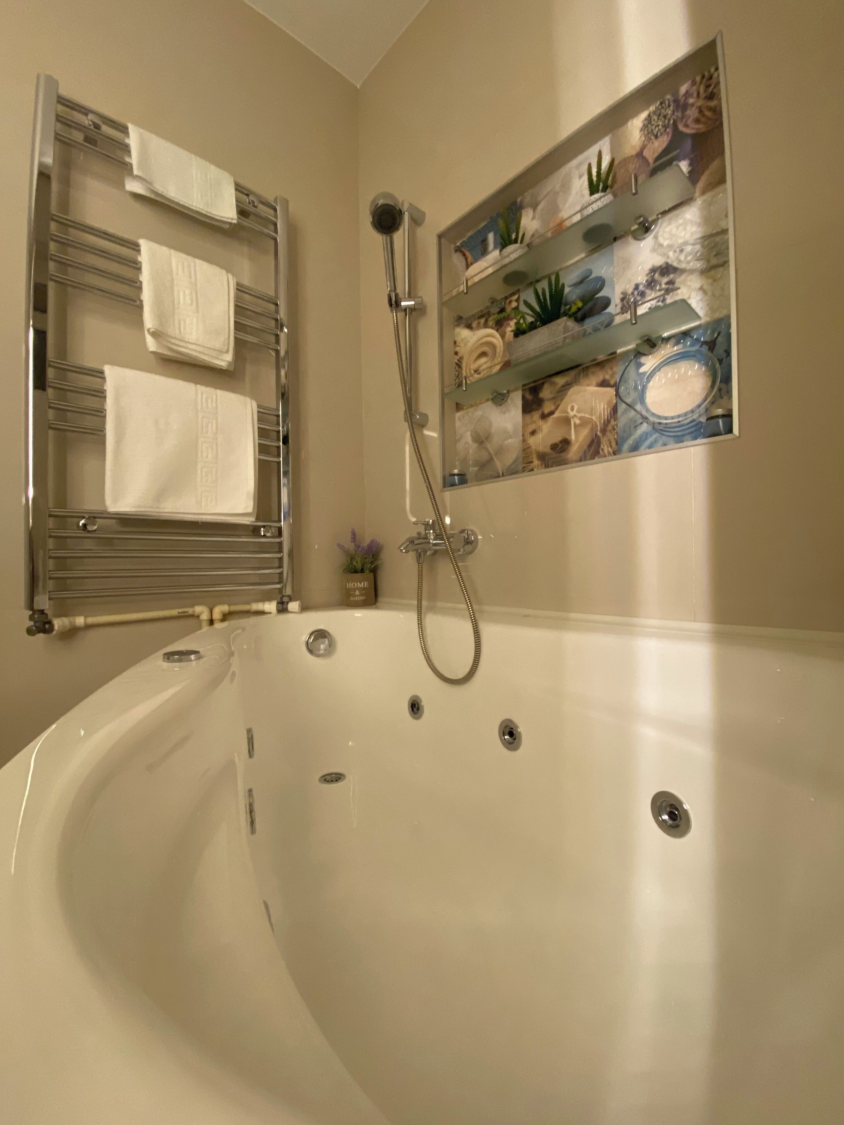 Secadora de cabello, toallas, jabón, papel de baño 