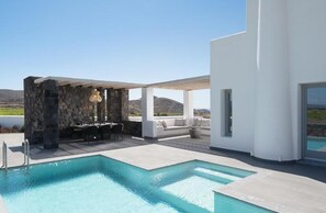 A heated pool - Magnificent Santorini Villa | Villa Zephyr Breeze | Family Villa with Private. (Santorini)