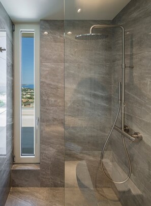 Shower, soap, shampoo, toilet paper - Elegant Crete Villa | Villa Cretan Soul | 5 Bedrooms | Prviate Pool |. (Crete)