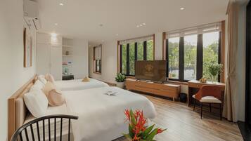 In-room safe, desk, laptop workspace, blackout curtains