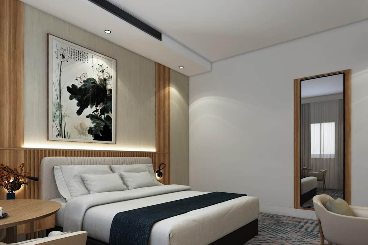 Habitación doble, vista a la ciudad | Caja de seguridad en la habitación y espacio para trabajar con laptop