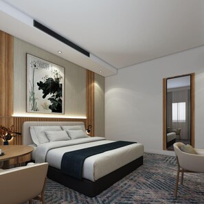 Habitación doble, vista a la ciudad | Caja de seguridad en la habitación y espacio para trabajar con laptop