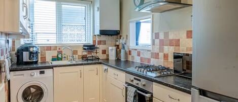 Fridge, microwave, oven, toaster