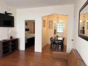 TV - This comfortable 1BR setup features 2 queen beds + a futon, fast WiFi, and the rare perk of FREE parking. <br>A great home base for enjoying Miami, plus stay in the heart of South Beach’s coveted SoFi neighborhood—a short walk to the sand. (Miami Beach)