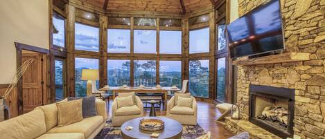 Televisión, chimenea, videojuegos, libros