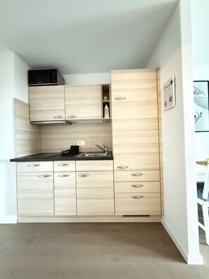 Frigorífico, microondas, horno y placa de cocina