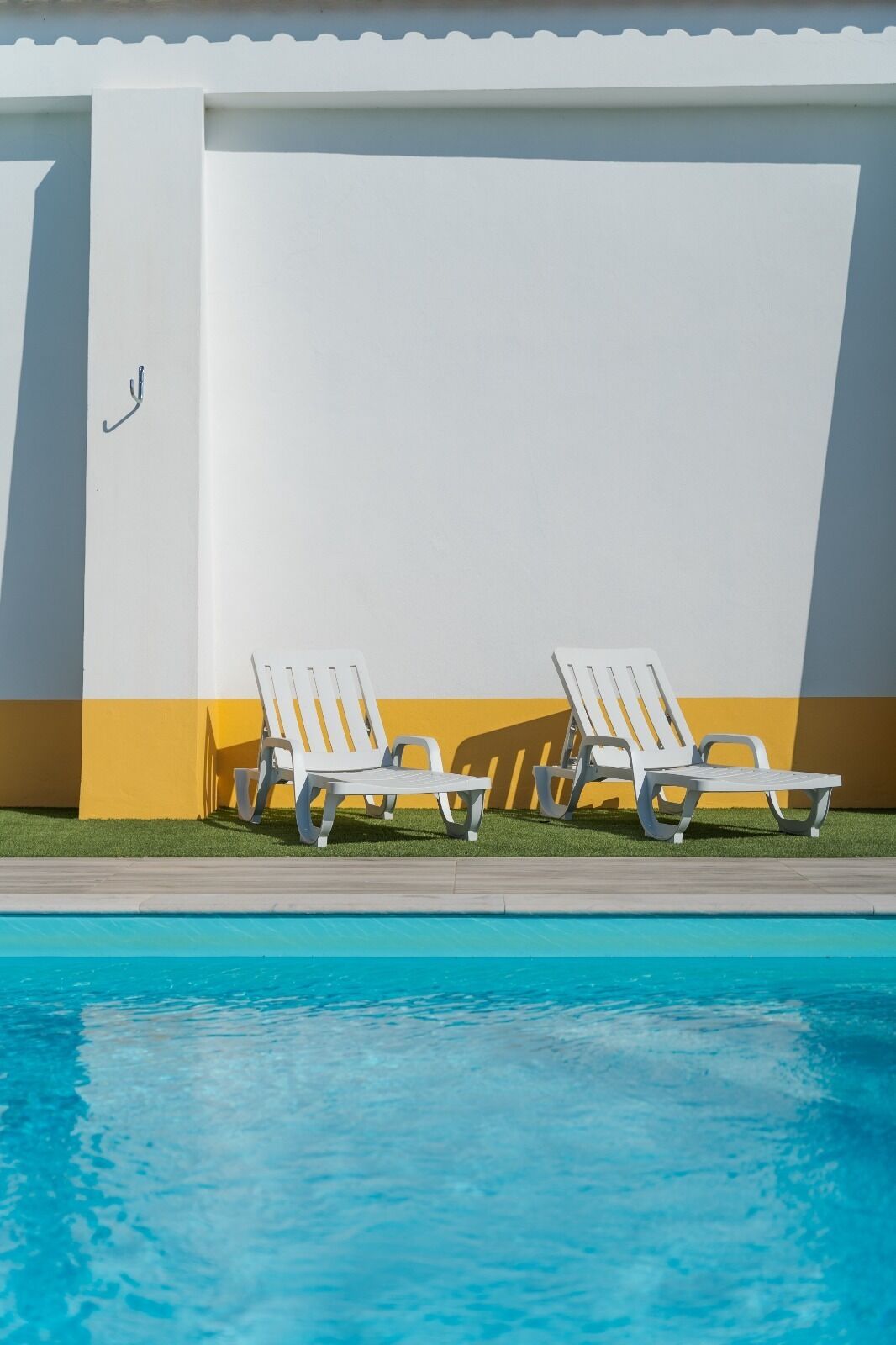 Outdoor pool, pool umbrellas, pool loungers