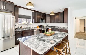 Fridge, microwave, oven, stovetop - Family Retreat with Pool, Game Room & Near Skiing (Cresco)