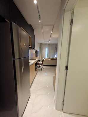 Superior Studio | Private kitchen | Fridge, microwave, oven, stovetop