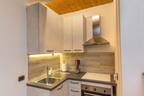 Kühlschrank, Ofen, Herdplatte, Wasserkocher mit Kaffee-/Teezubehör